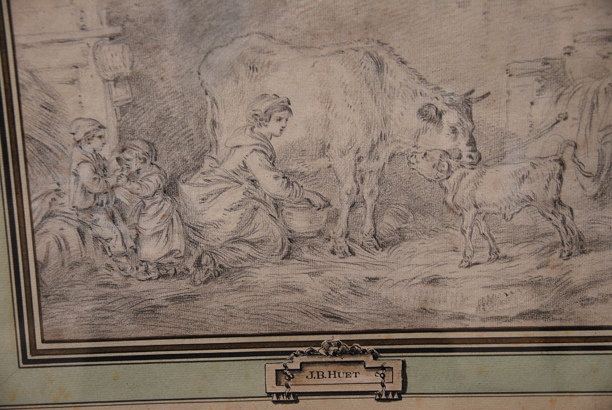 Drawing XVIII Follower Of Jean Baptiste Huet, Farmer And Her Children-photo-4