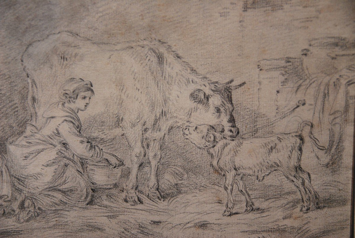 Drawing XVIII Follower Of Jean Baptiste Huet, Farmer And Her Children-photo-2