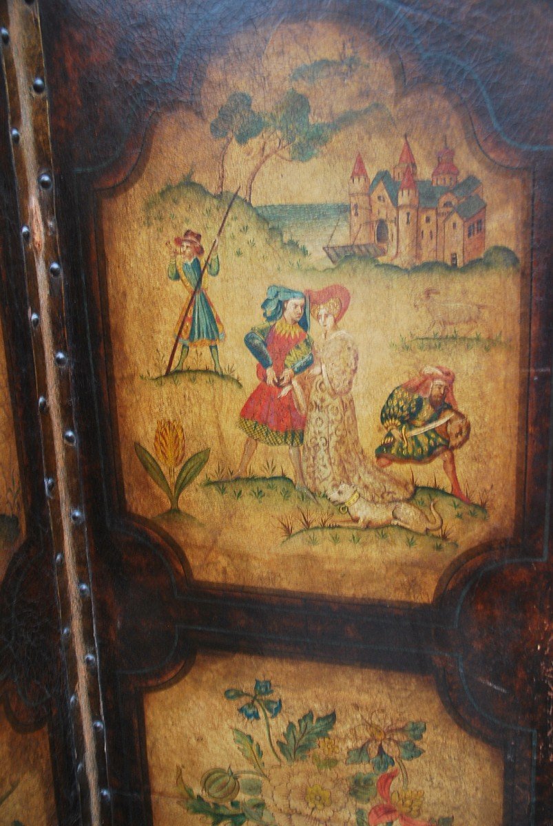 Screen With 4 Painted Leaves In Cordoba Leather-photo-4