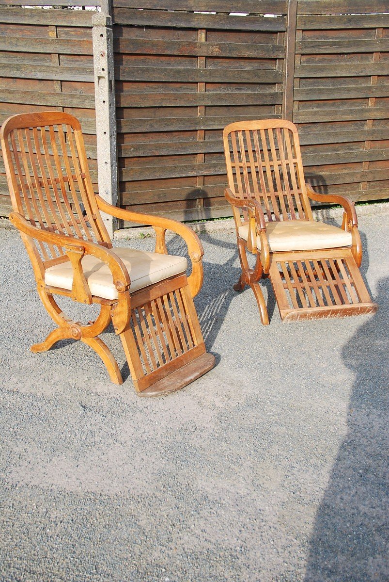 Pair Of Large Rocking Armchairs In Walnut-photo-2
