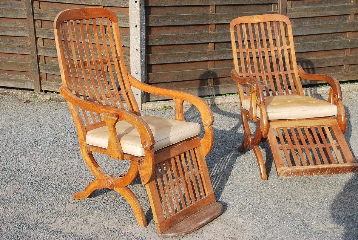 Pair Of Large Rocking Armchairs In Walnut-photo-3