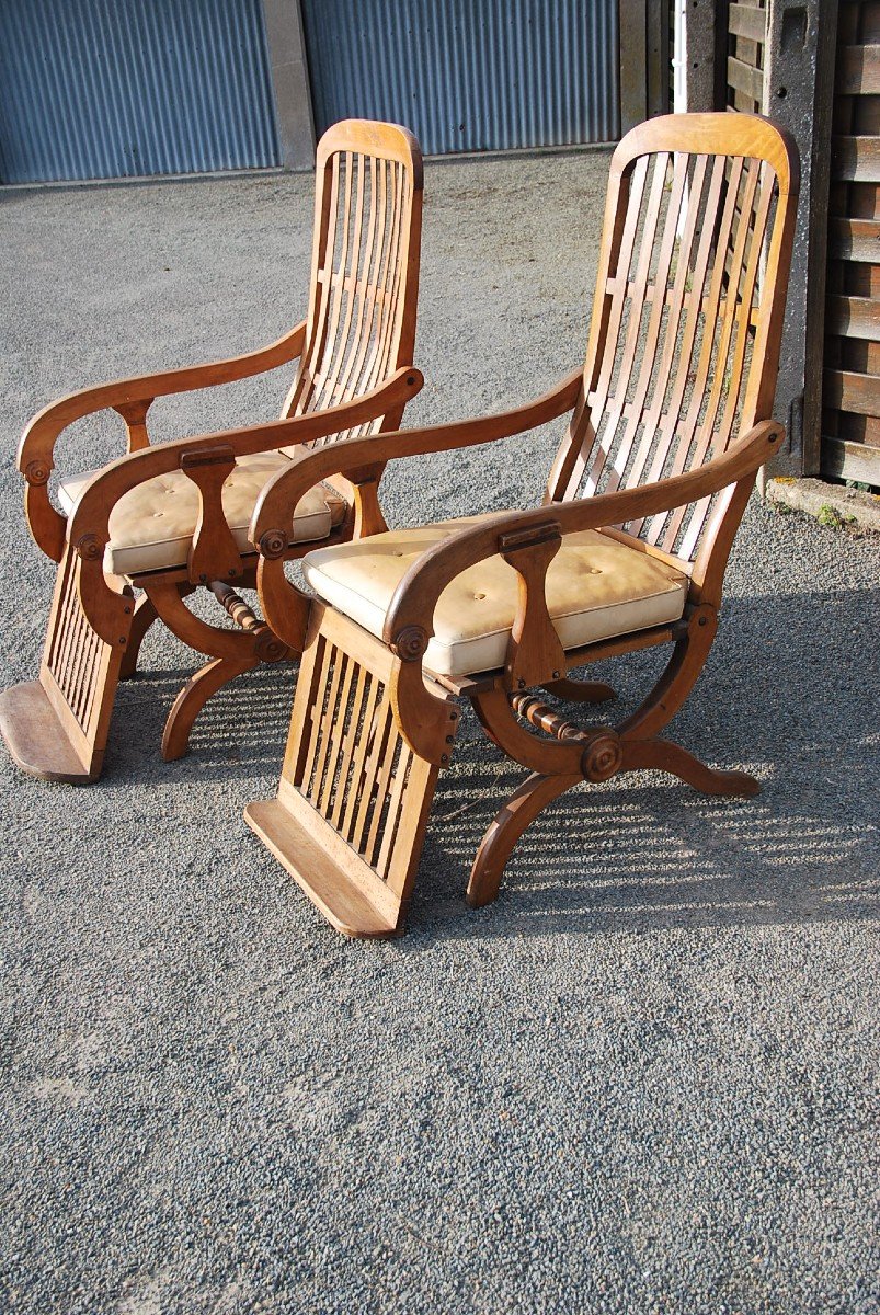 Pair Of Large Rocking Armchairs In Walnut-photo-7