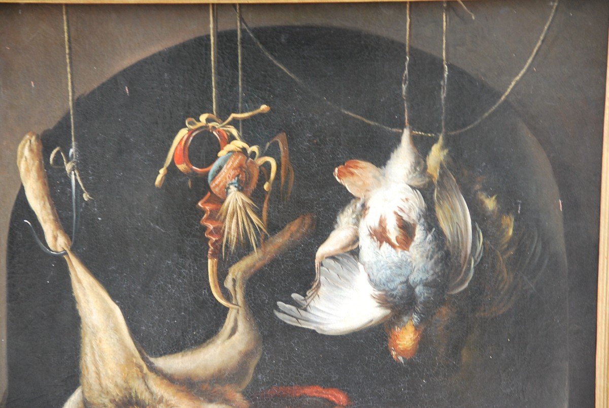 Huile Sur Toile Nature Morte Aux  Gibiers D Après Le XVII-photo-5