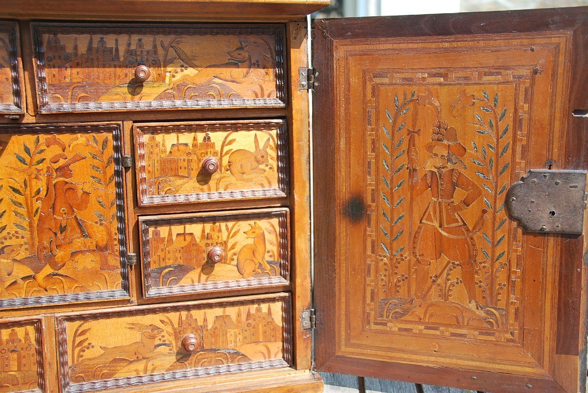 Rare Cabinet En Marqueterie Augsbourg XVII-photo-3