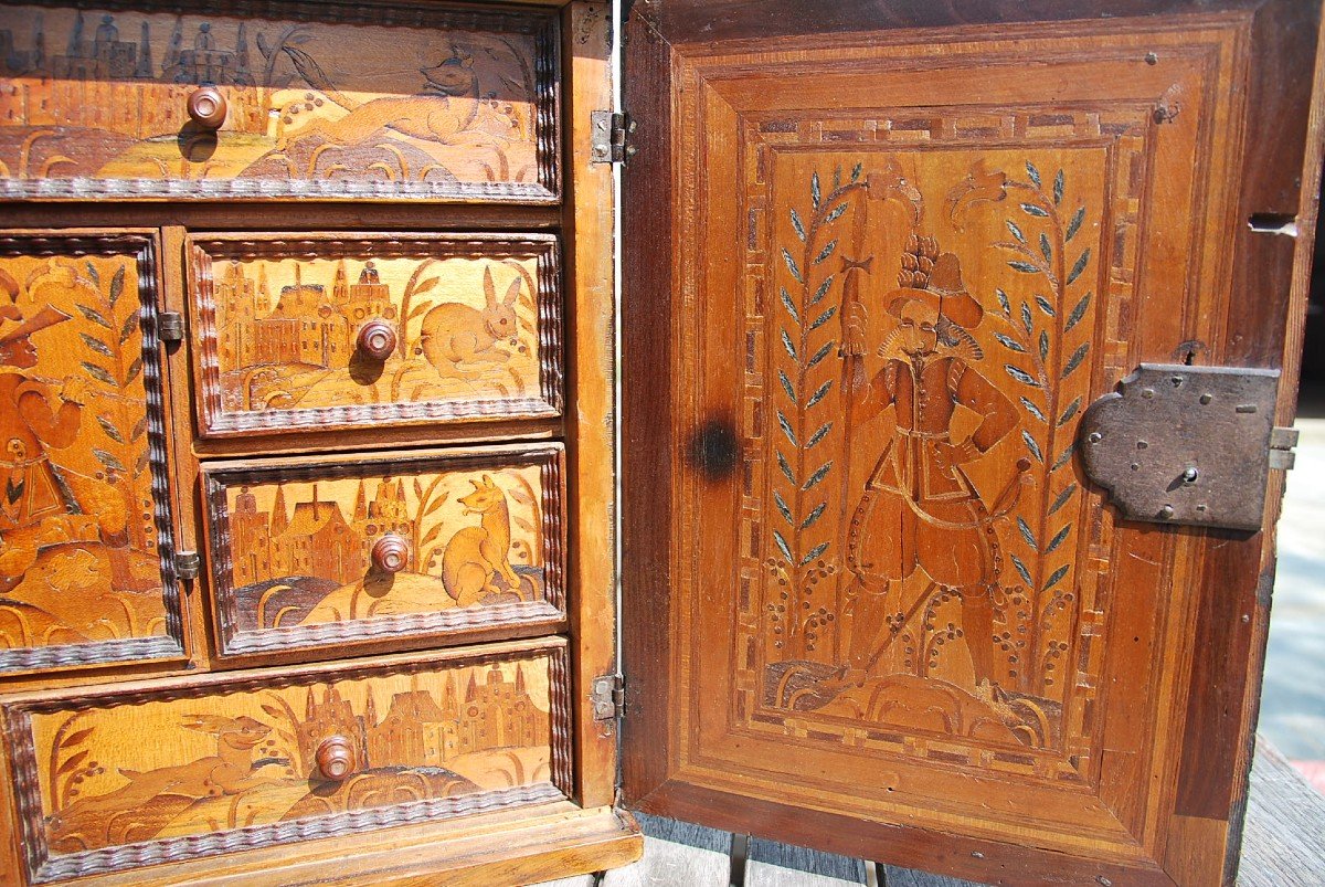 Rare Cabinet In Marquetry Augsburg XVII-photo-7