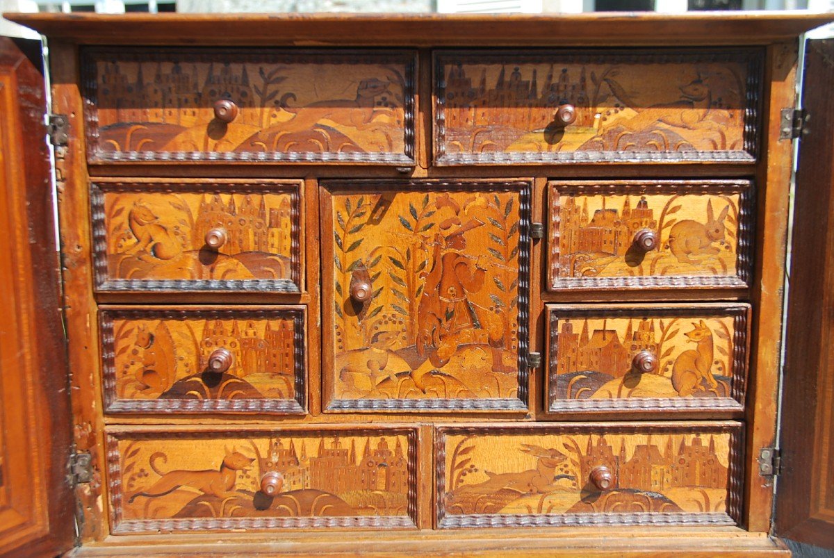 Rare Cabinet In Marquetry Augsburg XVII