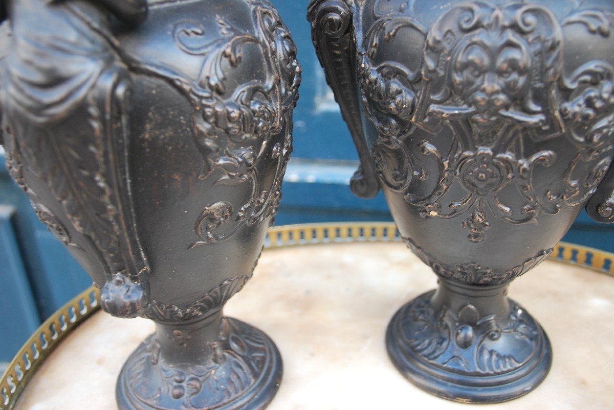 Pair Of Neoclassical Terracotta Vases In The Style Of B Bloch-photo-4
