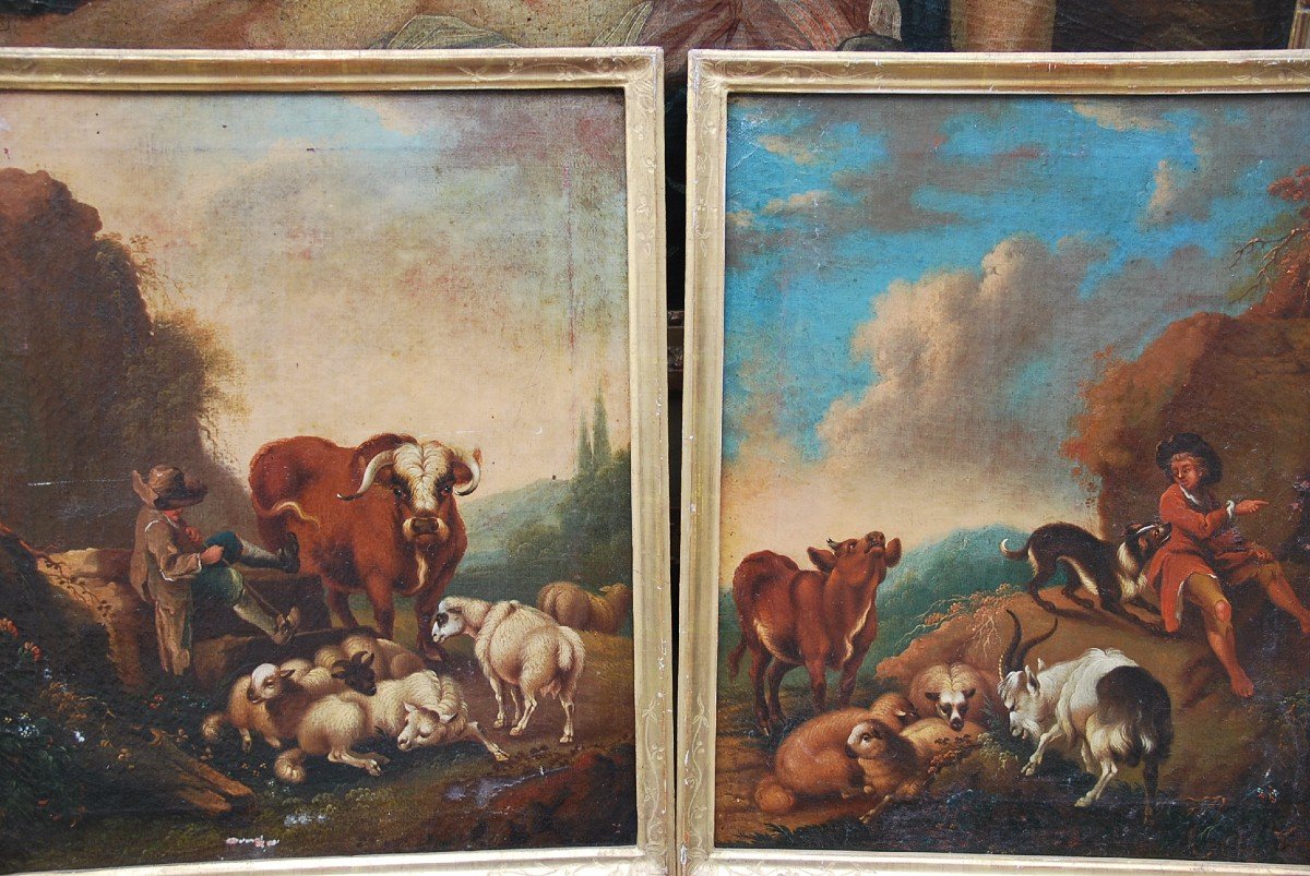 Pair Of Shepherd Canvases, Italy Circa 1750-photo-2