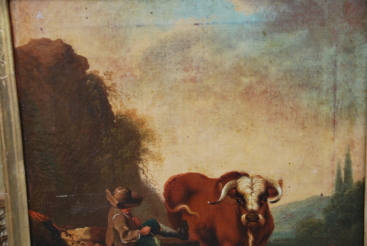 Pair Of Shepherd Canvases, Italy Circa 1750-photo-2