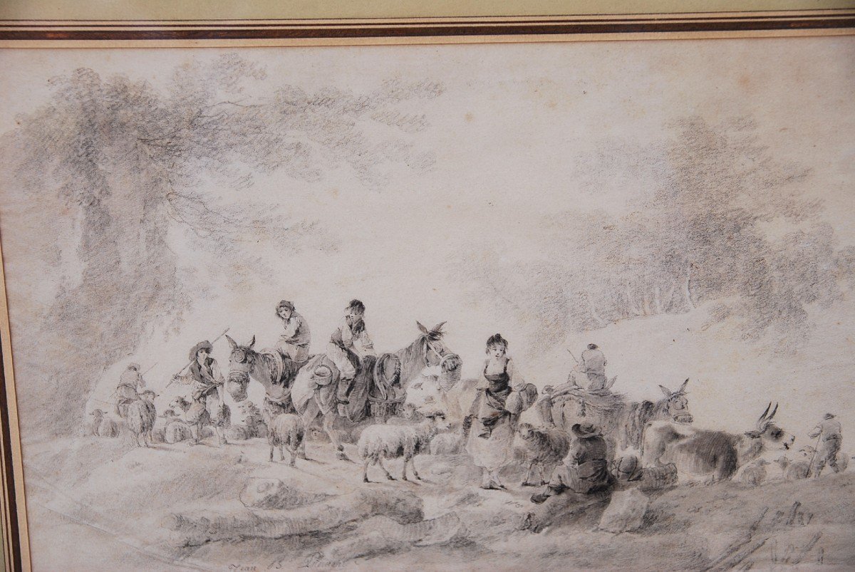 Drawing Scene Of Shepherds And Shepherdesses Signed De Pillement-photo-1