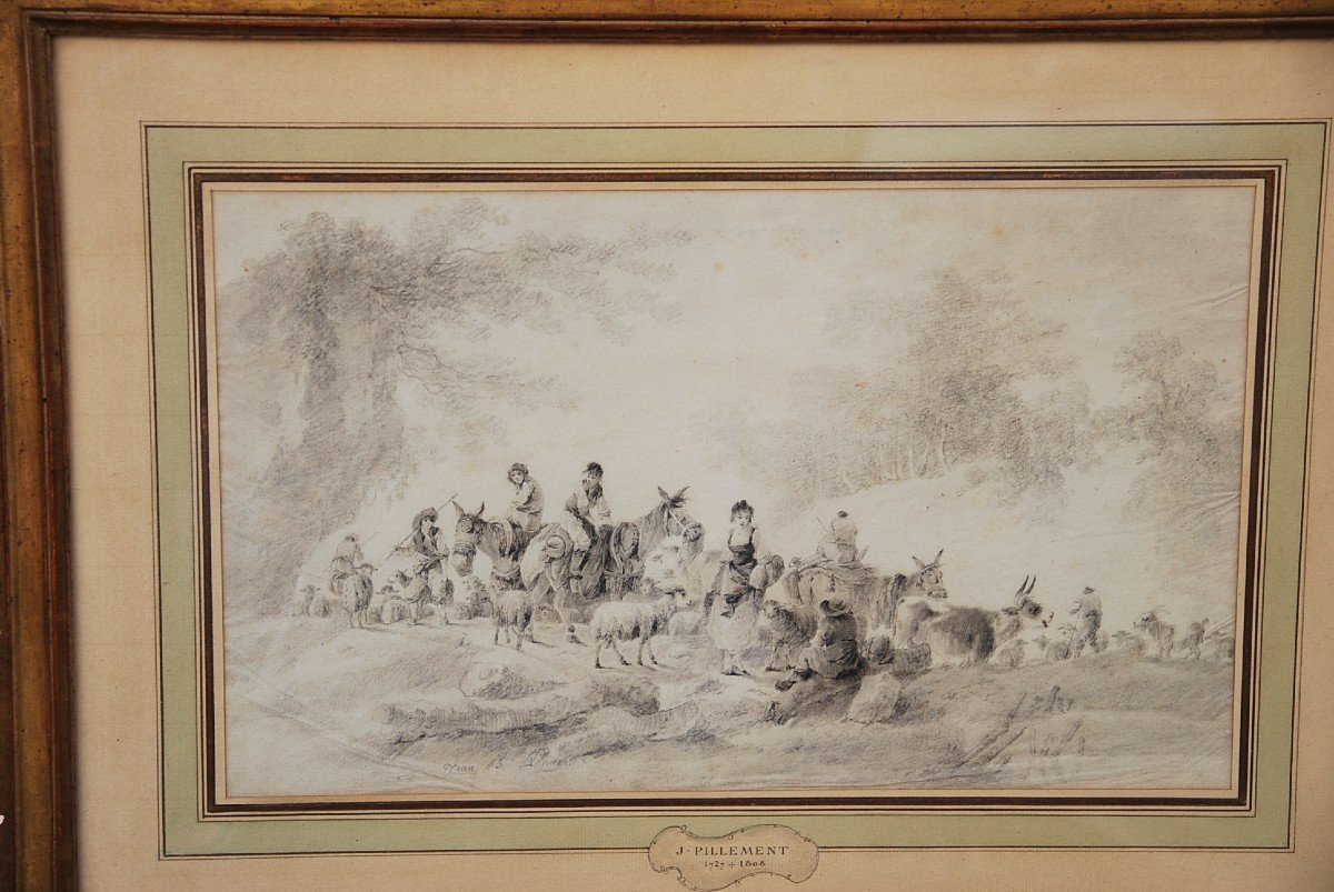 Drawing Scene Of Shepherds And Shepherdesses Signed De Pillement-photo-6