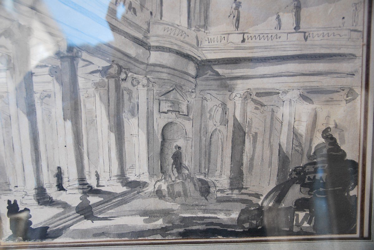 Dessin  Architecture De Palais Et Fontaine XVIII   Italie suiveur de Piranèse-photo-7