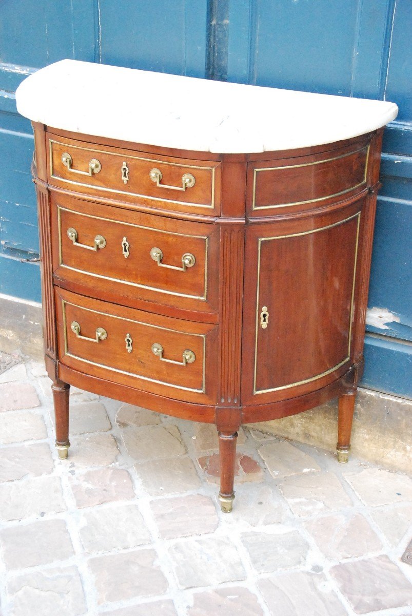 Small Mahogany Half Moon Commode D Directoire Period-photo-4
