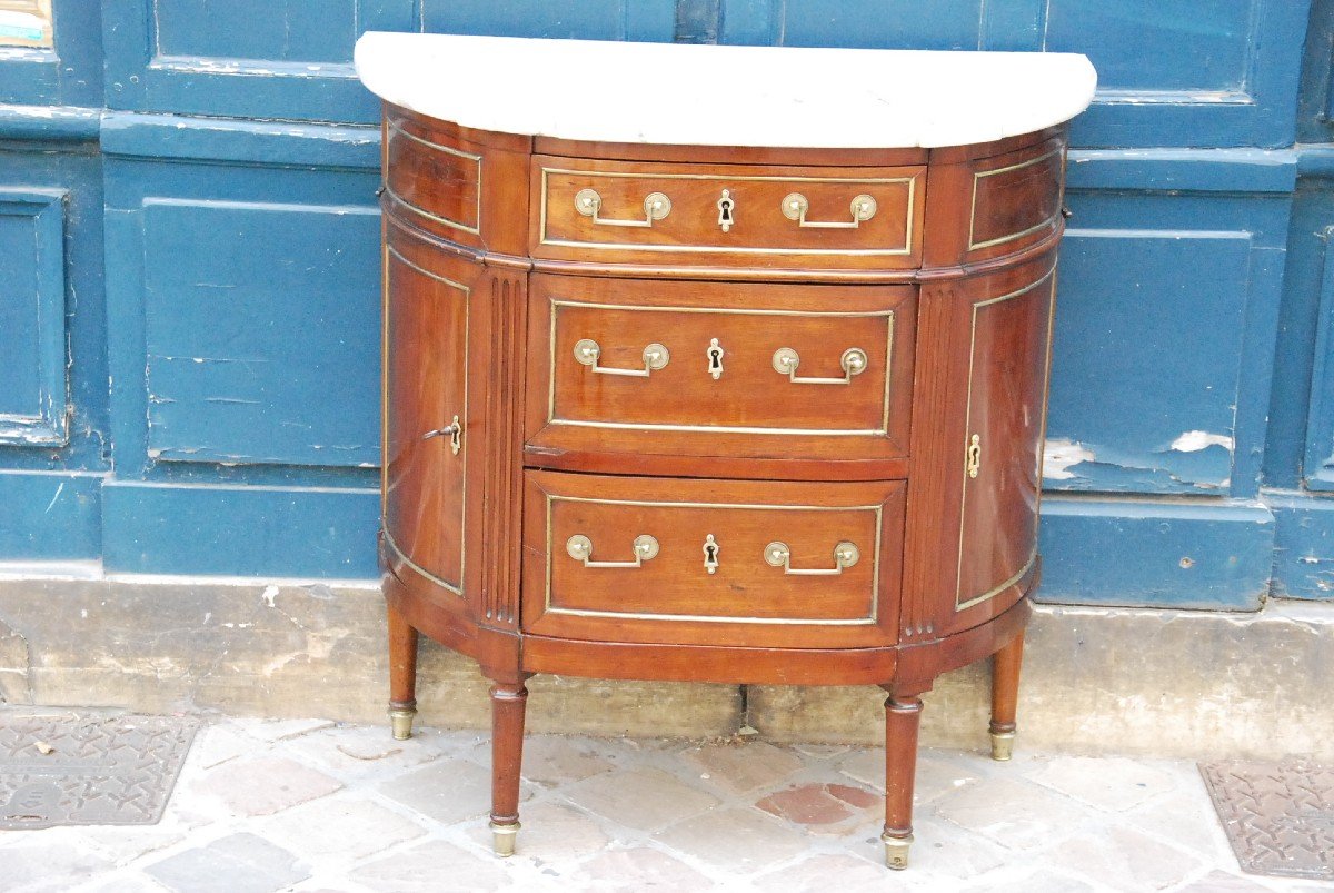 Small Mahogany Half Moon Commode D Directoire Period-photo-3