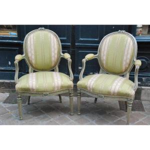 Pair Of Cabriolet Armchairs D Louis XVI Period