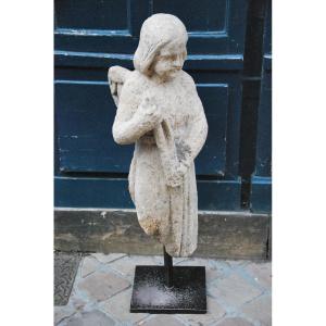 Large Angel In Limestone From The XIX