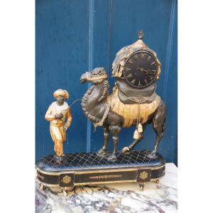 Rare Camel Clock In Black Forest Wood