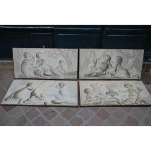 Suite Of 4 Putti Painted Canvases Attributable To Piat Joseph Sauvage Late XVIII