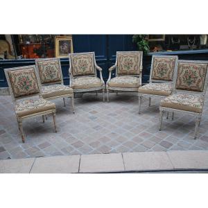 Jacob, Pair Of Armchairs And Suite Of 4 Louis XVI Period Chairs