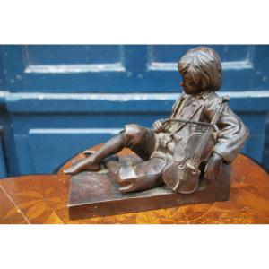 Violinist, Bronze Signed De Tharel