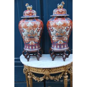 Pair Of Important Vases Decor Imari Late XIX