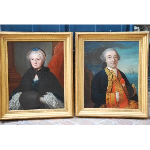 Saint Malo, Pair Of Portraits Of A Shipowner And His Wife XVIII