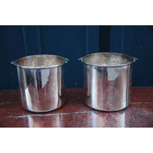 Pair Of Cooling Buckets In Silver Plated Metal Work XVIII