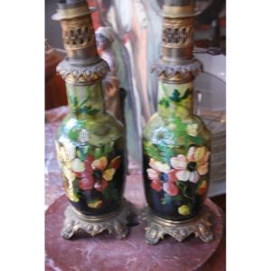 Pair Of Barbotine Lamps XIX Montigny Sur Loing