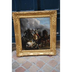 Cavalry Shock, Oil On Canvas Italy Early 18th Century