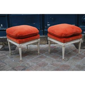 Pair Of Elegant Louis XVI Style Lacquered Wood Stools