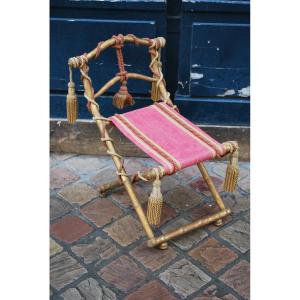 Original Folding Table In Golden Bamboo From Napoleon III Period