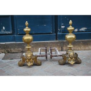 Important Pair Of Andirons With Marmousets From The Louis XIV Period From The 17th