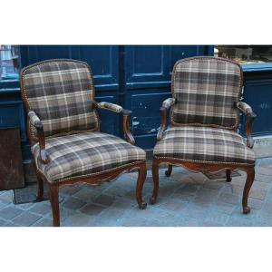 Pair Of Photo Armchairs With Flat Backs From Louis XV XVIII Period