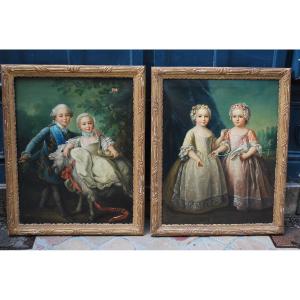 Pair Of Double Portrait Of Children XVIII After Drouais