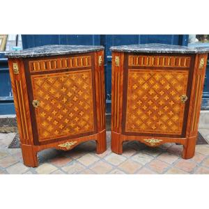 Pair Of Louis XVI Period Corner Cabinets Attributed To Dautriche 