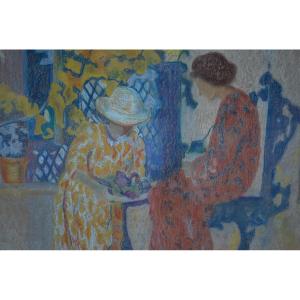 Vuillard, Follower Of, Two Women On The Terrace, Pastel