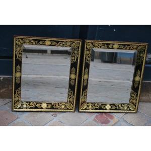 Pair Of églomisé Glass Mirrors From Charles X Period