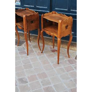 Pair Of Bedside Tables In Natural Wood From The Louis XV Period From The 18th Century