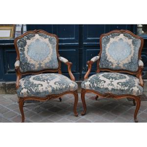 Pair Of Queen Armchairs From Louis XV Period, Stamped By Blanchard XVIII