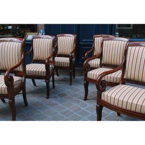 Beautiful Set Of Six Mahogany Armchairs From Charles X Period