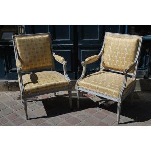 Pair Of Louis XVI Armchairs Stamped By Pluvinet XVIII
