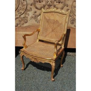 Regence Period Ceremonial Armchair In Golden Wood 