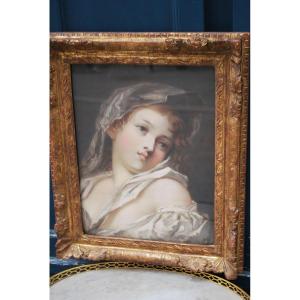 Greuze Follower Of, Portrait Of A Young French School Girl