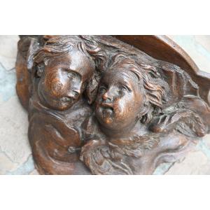 Double Angel Heads In Natural Wood From The Louis XIV Period 