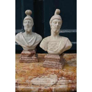 Pair Of Small Marble Busts Of Warriors, Provenance Duchess Of Berry