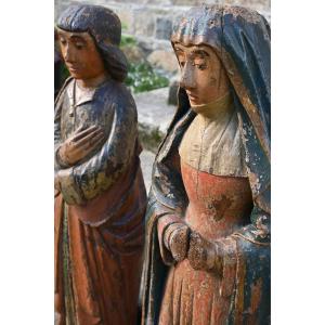 Pair Of Rare Calvary Statues Of Saint John And The Virgin; Morlaix XVI
