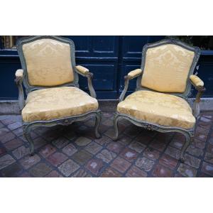 Pair Of Chassis Armchairs From Louis XV Period Stamped By Avisse XVIII