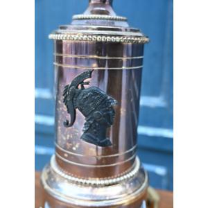Lampe En Métal Argenté , à Profils Antique Style Empire