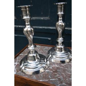 Paire De Bougeoirs D époque Louis XV Du XVIII