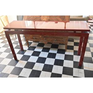 Large Coral Lacquer Console In The Chinese Style, Jansen